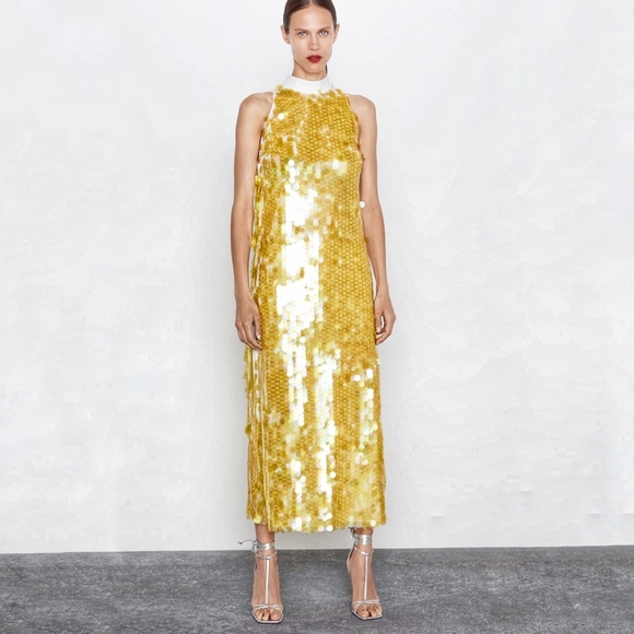 yellow sequin maxi dress